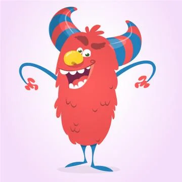 Cute cartoon devil. Vector illustration of funny red devil character for Hall Stock Illustration