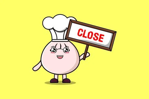 Cute cartoon Dim sum chef holding close sign board Stock Illustration