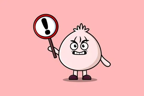 Cute cartoon Dim sum with exclamation sign board Stock Illustration