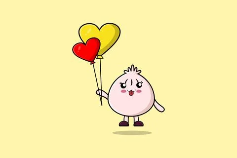 Cute cartoon Dim sum floating with love balloon Stock Illustration