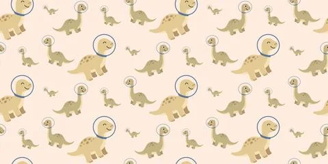 Cute cartoon dinosaurs pattern with beige and brown colors children design Stock Illustration