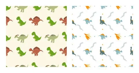 Cute Cartoon Dinosaurs Seamless Pattern as Spinosaurus, Parasaurolophus, Steg 스톡 일러스트