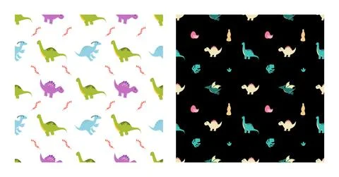 Cute Cartoon Dinosaurs Seamless Pattern as Spinosaurus, Parasaurolophus, Steg Illustrazione stock
