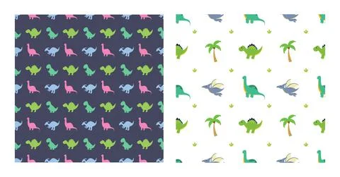 Cute Cartoon Dinosaurs Seamless Pattern as Spinosaurus, Parasaurolophus, Steg Illustrazione stock