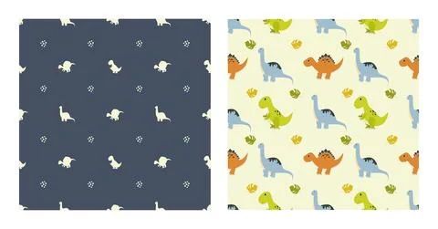 Cute Cartoon Dinosaurs Seamless Pattern as Spinosaurus, Parasaurolophus, Steg Illustrazione stock