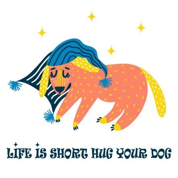 Cute cartoon dog vector icon. Hand-drawn color character. A pet in a nightcap Stock Illustration