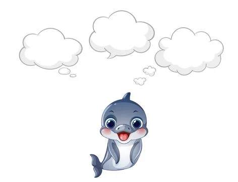 Cute Cartoon Dolphin with Empty Thought Bubbles Vector Illustration Stock Illustration