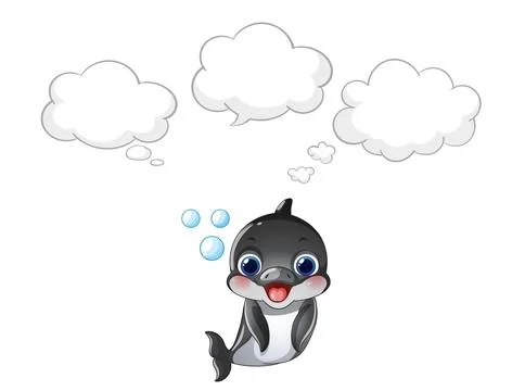 Cute Cartoon Dolphin with Empty Thought Bubbles Vector Illustration Illustrazione stock
