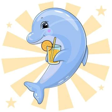 Cute cartoon Dolphin with lemonade. イラスト素材