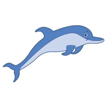 Cute Cartoon Dolphin Vector on Isolated White Background Stock Illustration