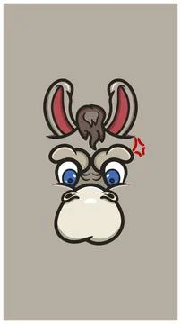 Cute Cartoon Donkey Face With Angry Expression. Clip Art Vector. Stock Illustration