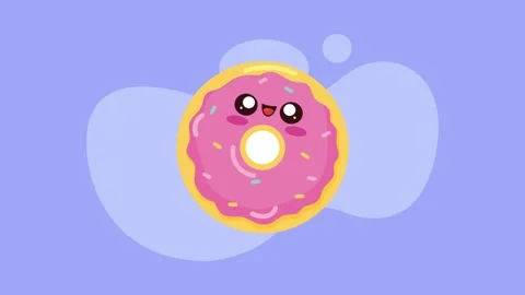 Cute cartoon donut character floating with colorful sprinkles on purple bac.. Stock Footage 339116856