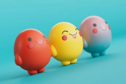 Cute Cartoon Doodle Characters with Different Faces in Kawaii Style. 3d Ren.. Stockillustratie
