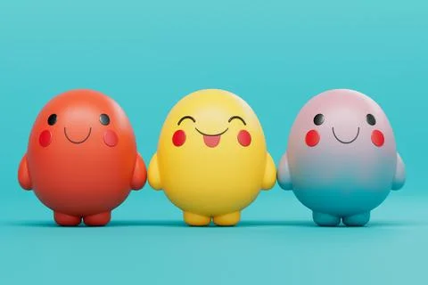 Cute Cartoon Doodle Characters with Different Faces in Kawaii Style. 3d Ren.. Stockillustratie