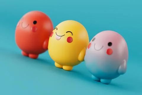 Cute Cartoon Doodle Characters with Different Faces in Kawaii Style. 3d Ren.. Stockillustratie