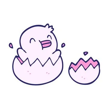 Cute cartoon doodle chick in bright neon color Stock Illustration