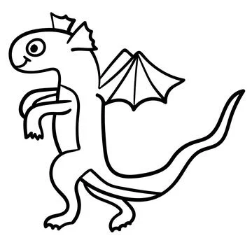Cute cartoon doodle linear smiling dragon walking Stock-Illustration