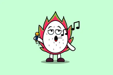 Cute cartoon Dragon fruit singer holding mic Illustrazione stock
