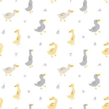 Cute Cartoon Duck Seamless Pattern, Vector Illustration Background Stock Illustration