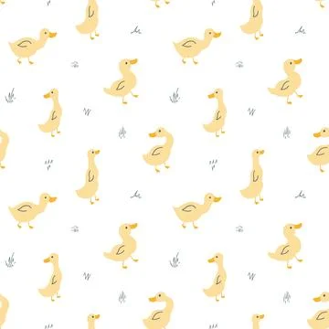 Cute Cartoon Duck Seamless Pattern, Vector Illustration Background Stock Illustration
