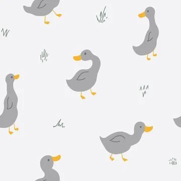 Cute Cartoon Duck Seamless Pattern, Vector Illustration Background Stock Illustration