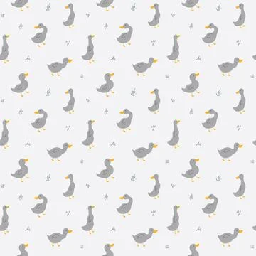 Cute Cartoon Duck Seamless Pattern, Vector Illustration Background Illustrazione stock