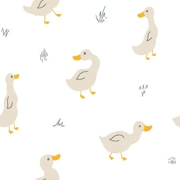 Cute Cartoon Duck Seamless Pattern, Vector Illustration Background Stockillustratie
