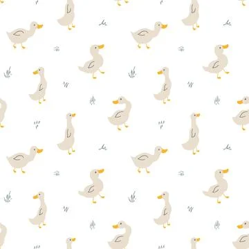 Cute Cartoon Duck Seamless Pattern, Vector Illustration Background Stock Illustration