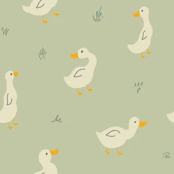 Cute Cartoon Duck Seamless Pattern, Vector Illustration Background Stock Illustration