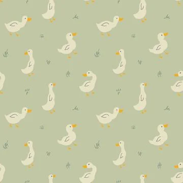 Cute Cartoon Duck Seamless Pattern, Vector Illustration Background Stock Illustration