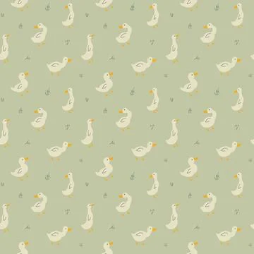 Cute Cartoon Duck Seamless Pattern, Vector Illustration Background Stock Illustration