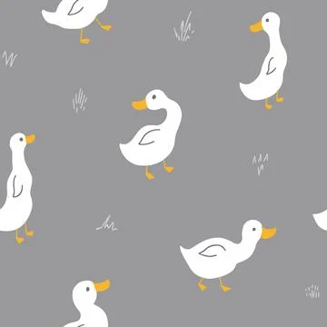 Cute Cartoon Duck Seamless Pattern, Vector Illustration Background Stock Illustration
