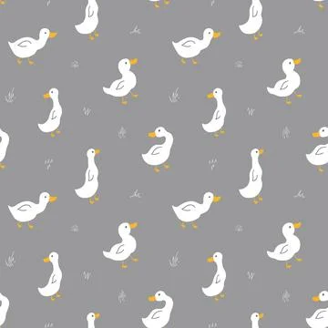 Cute Cartoon Duck Seamless Pattern, Vector Illustration Background Stock Illustration
