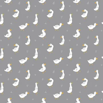 Cute Cartoon Duck Seamless Pattern, Vector Illustration Background 스톡 일러스트
