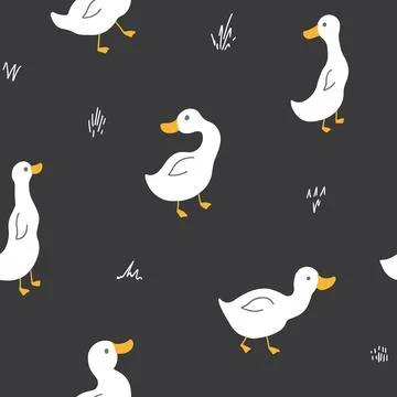 Cute Cartoon Duck Seamless Pattern, Vector Illustration Background イラスト素材