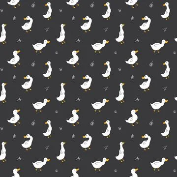 Cute Cartoon Duck Seamless Pattern, Vector Illustration Background Stock Illustration
