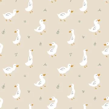 Cute Cartoon Duck Seamless Pattern, Vector Illustration Background Stock Illustration