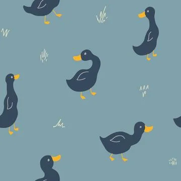 Cute Cartoon Duck Seamless Pattern, Vector Illustration Background Stock Illustration