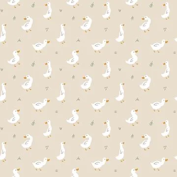 Cute Cartoon Duck Seamless Pattern, Vector Illustration Background Stock Illustration