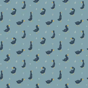 Cute Cartoon Duck Seamless Pattern, Vector Illustration Background Stock Illustration