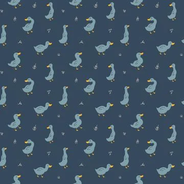 Cute Cartoon Duck Seamless Pattern, Vector Illustration Background Stock Illustration