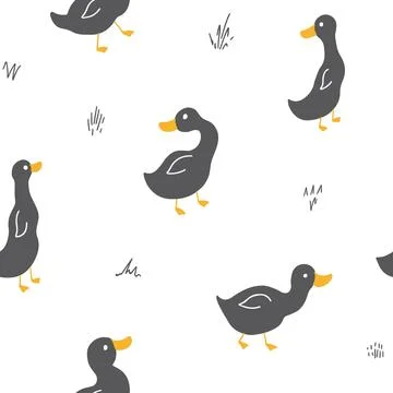 Cute Cartoon Duck Seamless Pattern, Vector Illustration Background Stock Illustration