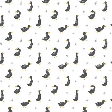 Cute Cartoon Duck Seamless Pattern, Vector Illustration Background Stock Illustration