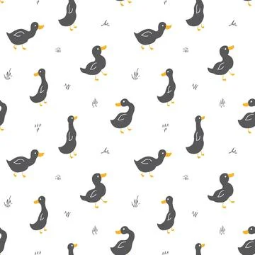 Cute Cartoon Duck Seamless Pattern, Vector Illustration Background Stockillustratie