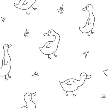 Cute Cartoon Duck Seamless Pattern, Vector Illustration Background Stock Illustration