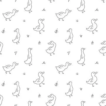Cute Cartoon Duck Seamless Pattern, Vector Illustration Background Stock Illustration