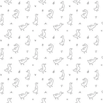 Cute Cartoon Duck Seamless Pattern, Vector Illustration Background Stock Illustration