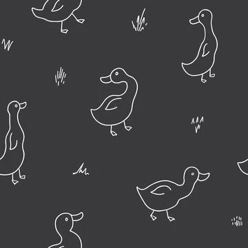 Cute Cartoon Duck Seamless Pattern, Vector Illustration Background Stock Illustration