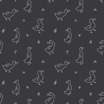 Cute Cartoon Duck Seamless Pattern, Vector Illustration Background Stock Illustration