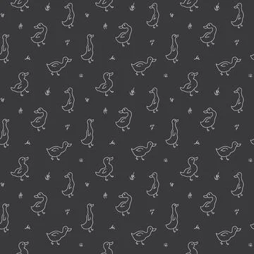 Cute Cartoon Duck Seamless Pattern, Vector Illustration Background Stock Illustration